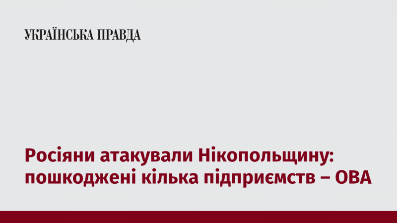 Російські війська здійснили напад на Нікопольський район, внаслідок чого постраждали декілька підприємств, повідомляє обласна військова адміністрація.