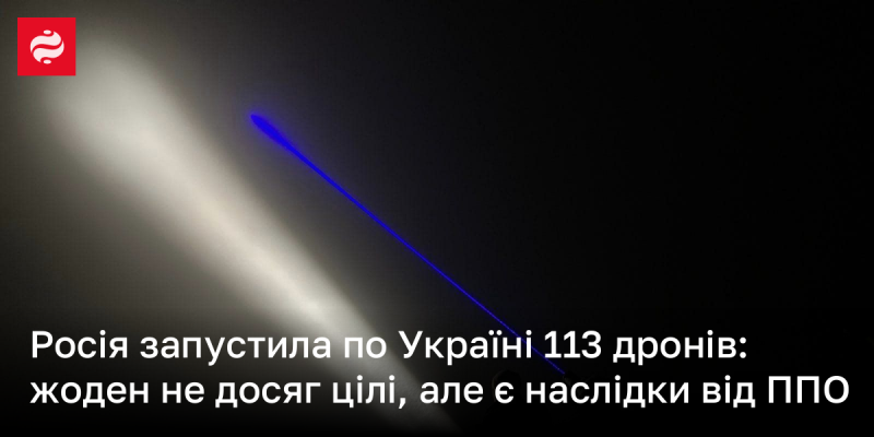 Росія здійснила запуск 113 безпілотників по Україні: жоден з них не досяг мети, але ППО залишила свої наслідки.